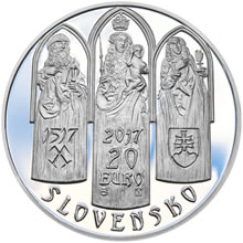 Náhled Averzní strany - 2017 - 20 € - Levoča a 500. výr. dokončenia hlavného oltára v Kostole sv. Jakuba Ag Proof