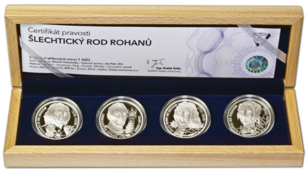 Náhled - Sada čtyř stříbrných mincí 1 NZD Šlechtický rod Rohanů