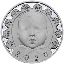 Náhled - Stříbrný medailon k narození dítěte s peřinkou 2020 - 28 mm