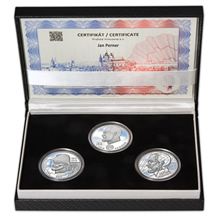 Náhled - JAN PERNER – návrhy mince 200 Kč - sada 3x stříbro 34mm patina