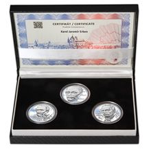 Náhled - KAREL JAROMÍR ERBEN – návrhy mince 500 Kč - sada 3x stříbro 34mm patina