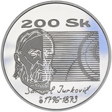 Náhled Averzní strany - 1996 - 200 1996 - 200 Sk 200. Výročí narození Samuela Jurkoviča Proof