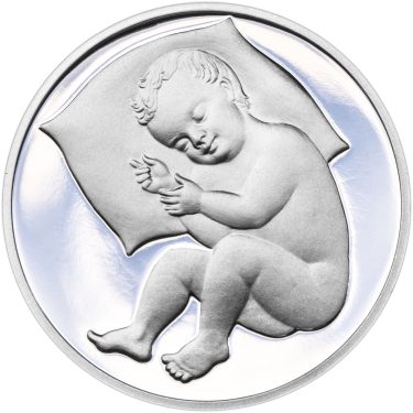 Náhled Reverznej strany - Strieborný medailon k narodeniu dieťaťa 2020 - 28 mm