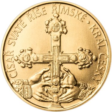 Náhled Reverznej strany - Sada zlatého dukátu a stříbrného odražku Karel IV. 700. výročí narození - b.k.