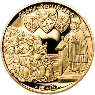 Náhled Reverznej strany - Sada zlatého dukátu a stříbrného odražku Jan Hus - I. - proof