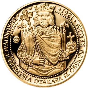 Náhled Averznej strany - Sada zlatého dukátu a stříbrného odražku Korunovace Přemysla Otakara II. - proof
