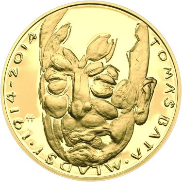 Náhled Averznej strany - Nevydané mince Jiřího Harcuby - Tomáš Baťa mladší 34mm zlato Proof
