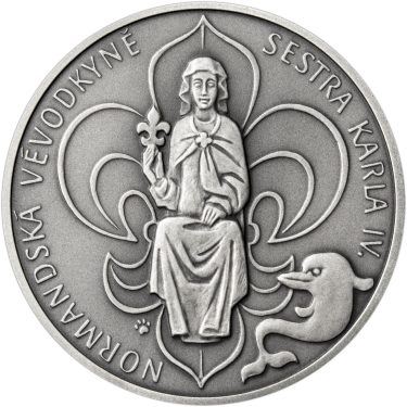 Náhled Reverznej strany - Jitka Lucemburská - 700. výročí narození stříbro patina