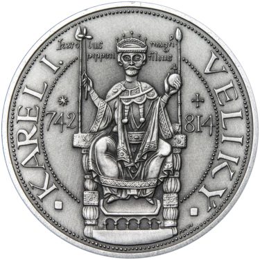 Náhled Averznej strany - Karel I. Veliký - 1200. výročí úmrtí stříbro patina