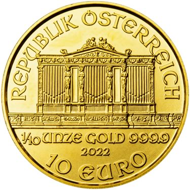 Náhled Reverznej strany - Wiener Philharmoniker 1/10 Oz - Investiční zlatá mince