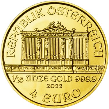 Náhled Reverznej strany - Wiener Philharmoniker  1/25 Oz - Investiční zlatá mince