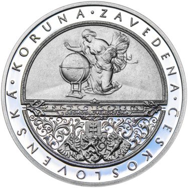 Náhled Reverznej strany - Zavedení československé koruny  - 95. výročí stříbro proof